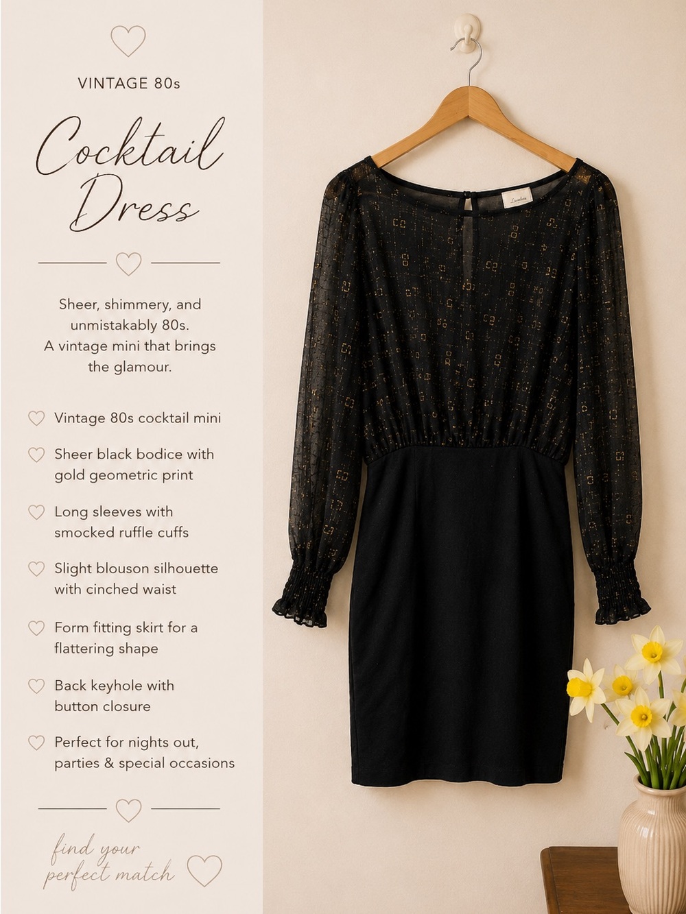 Vintage Black & Gold Mini Cocktail Dress